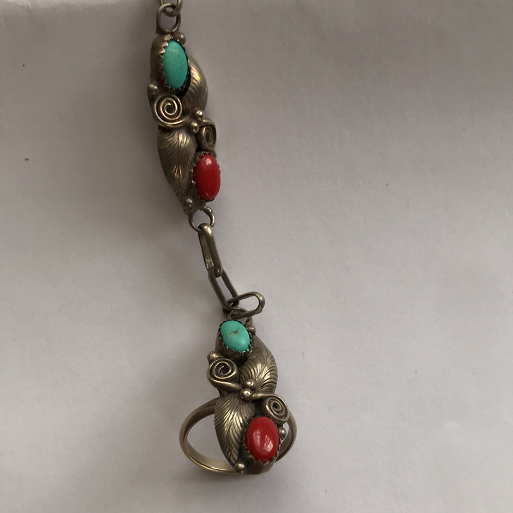 Turquoise bracelet-ring set. - Picture 3 of 4
